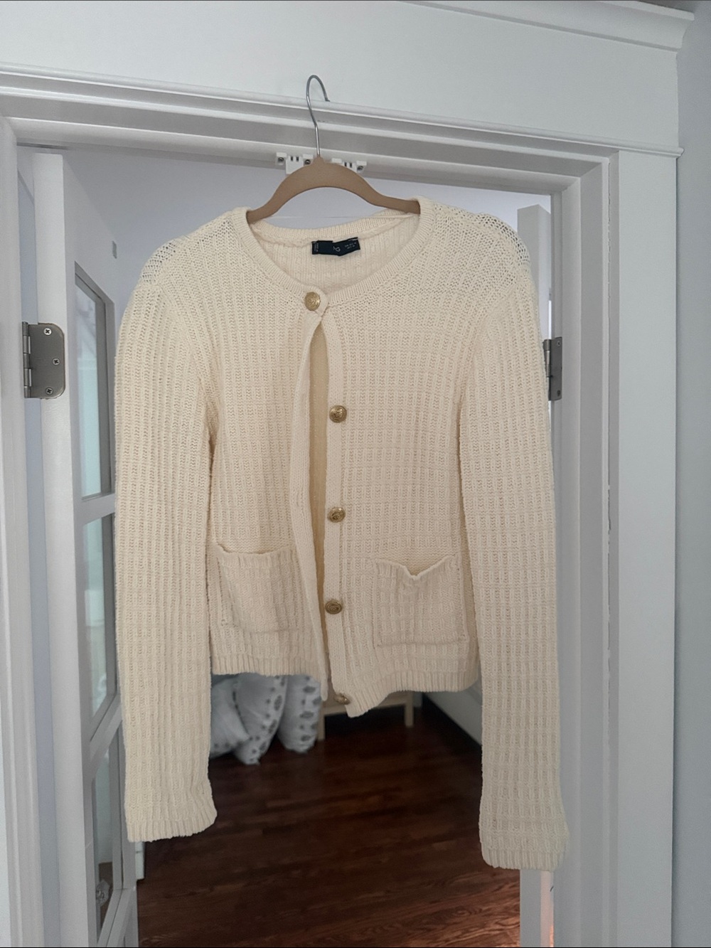 Mango Cream Knit Button-Front Cardigan